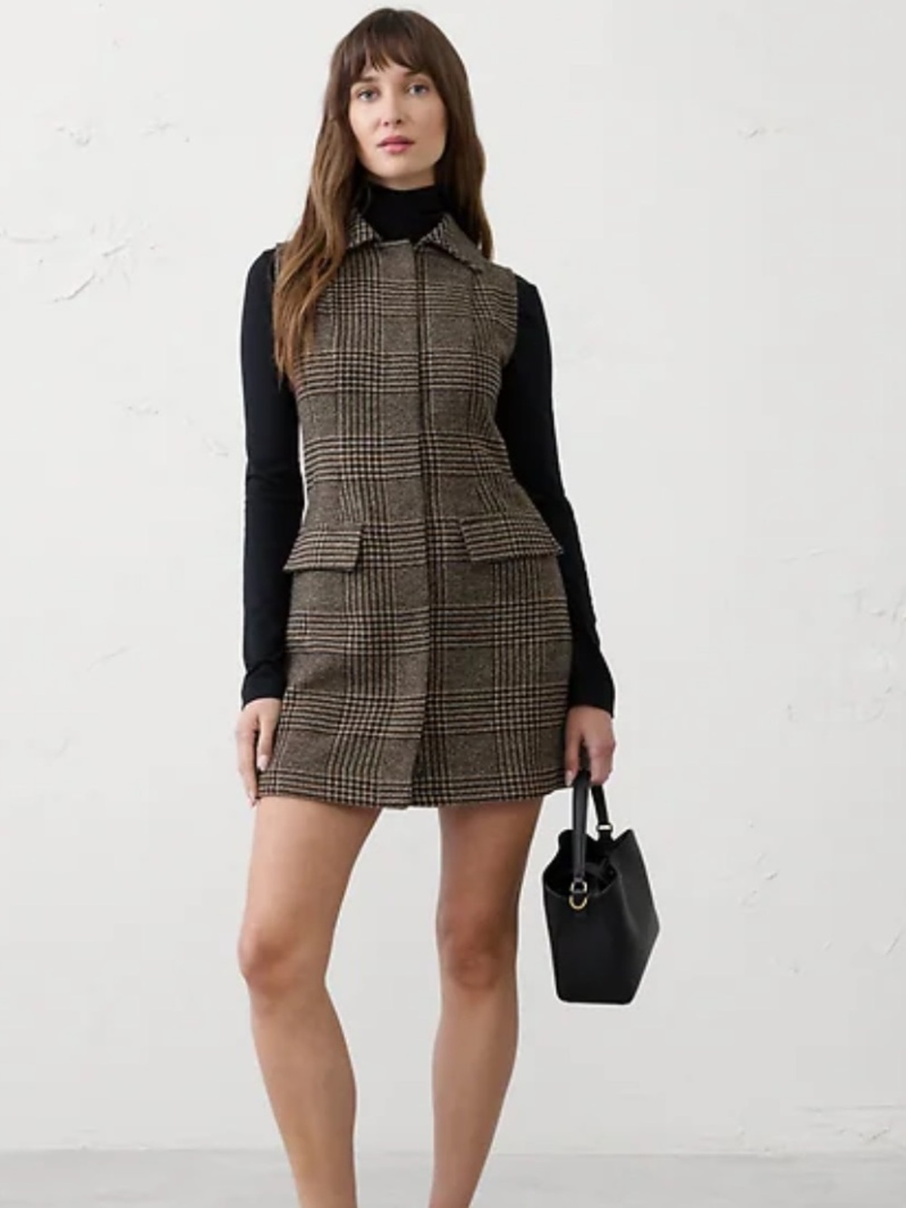 Banana Republic Sleeveless Plaid Shift Dress in Brown and Black